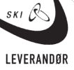 Black and white logo with the word SKI, a circular arrow design, and the word LEVERANDØR below.